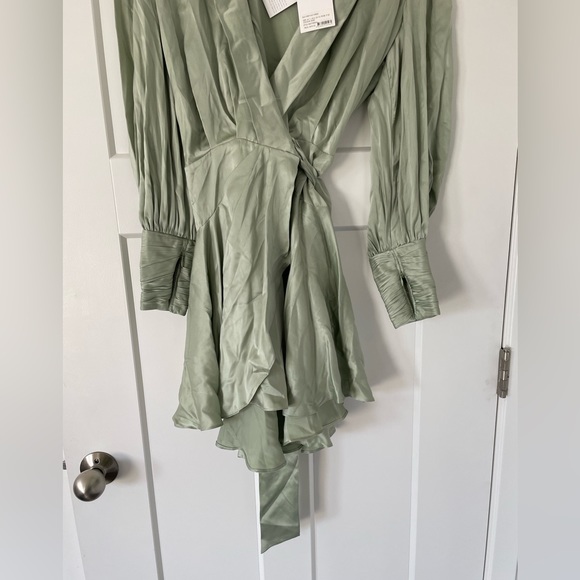 NEW ZIMMERMANN Silk Wrap Mini Dress Light Green - Picture 7 of 7
